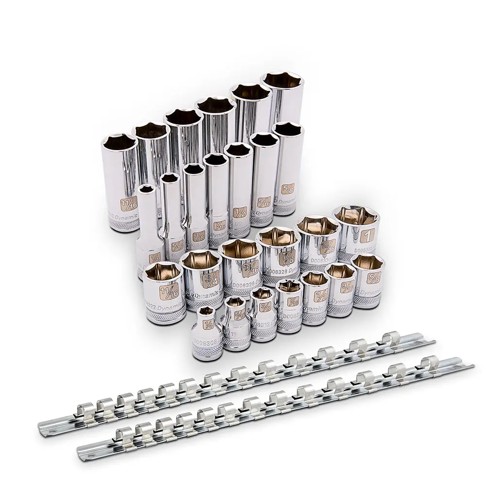 3/8" Drive Socket Set, 26 Pieces, Standard & Deep Length, 6 Point, Sae, 1/4" - 1" 1