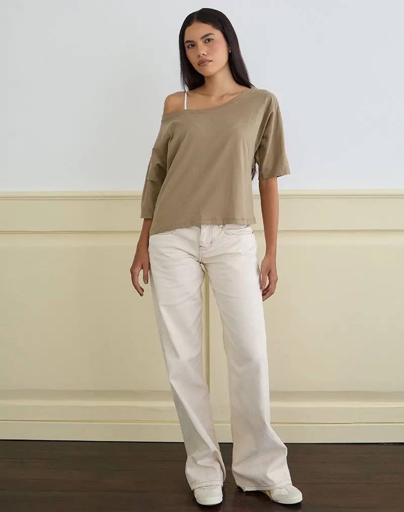 Daimin Off The Shoulder Top In Jersey Khaki 1