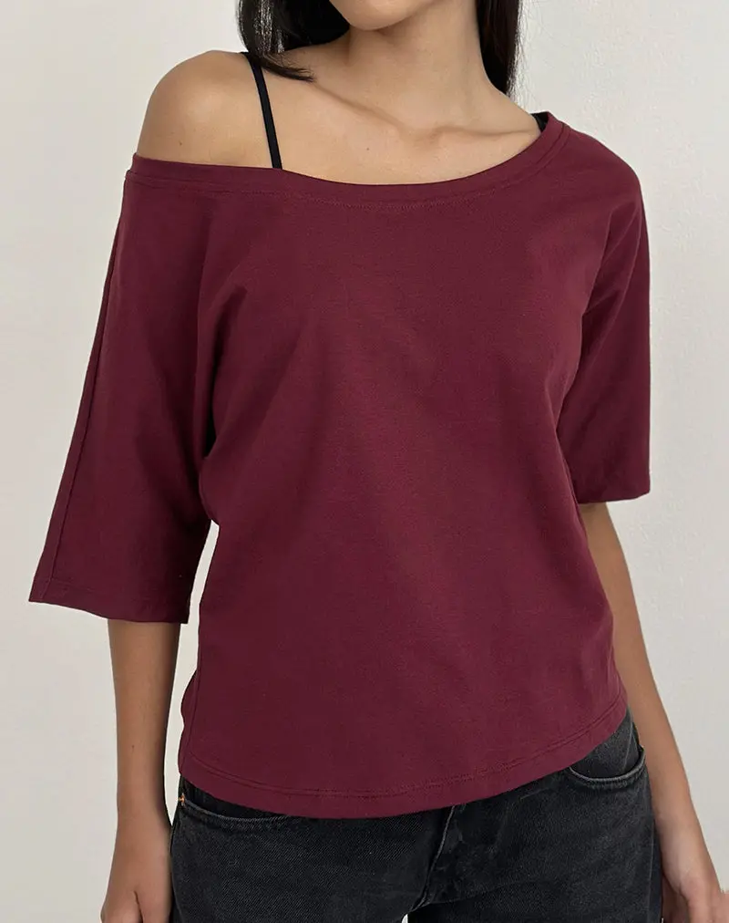 Daimin Off The Shoulder Top In Jersey Maroon 1