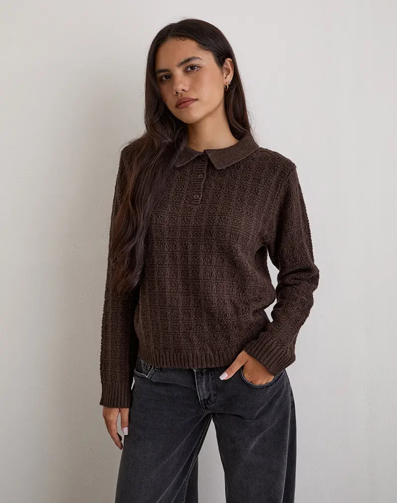 Dalina Knit Jumper In Check Brown 1