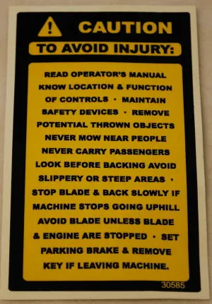 30585 Fender Caution Decal Dixie Chopper 1