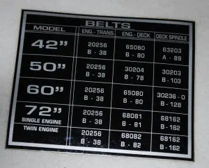 65438   Belt Specifications Decal   Dixie Chopper Wh3 1