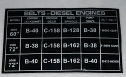 800000   Diesel Engine Belt Specification Decal   Dixie Chopper Wh3 1