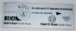 800019   Roll & Seal Tire Pressure Decal   Dixie Chopper Wh2 1