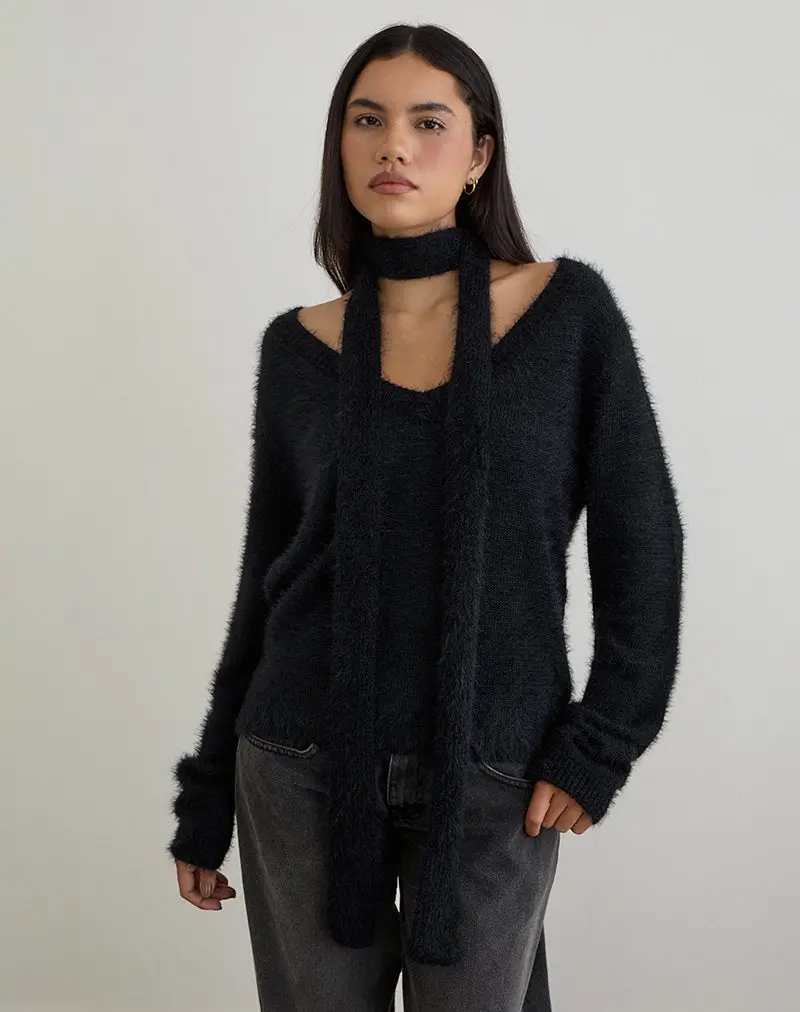 Dikara Jumper With Scarf In Knit Black 1