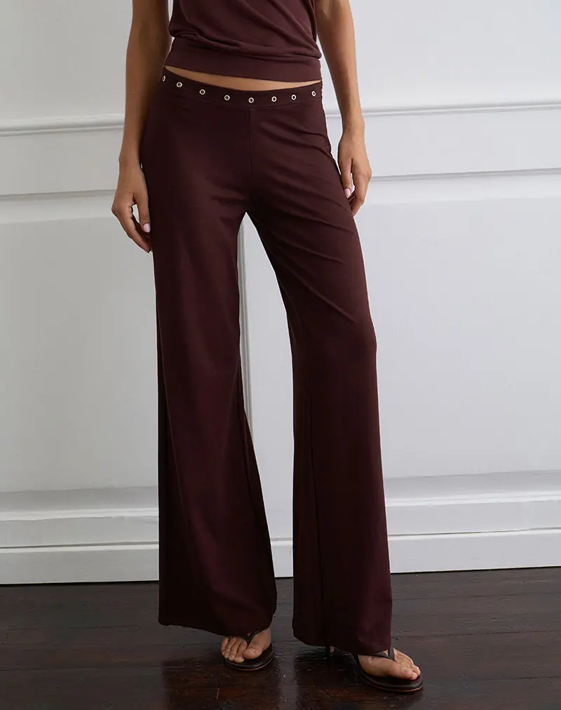 Dorala Low Rise Trousers With Eyelets In Dark Plum 1