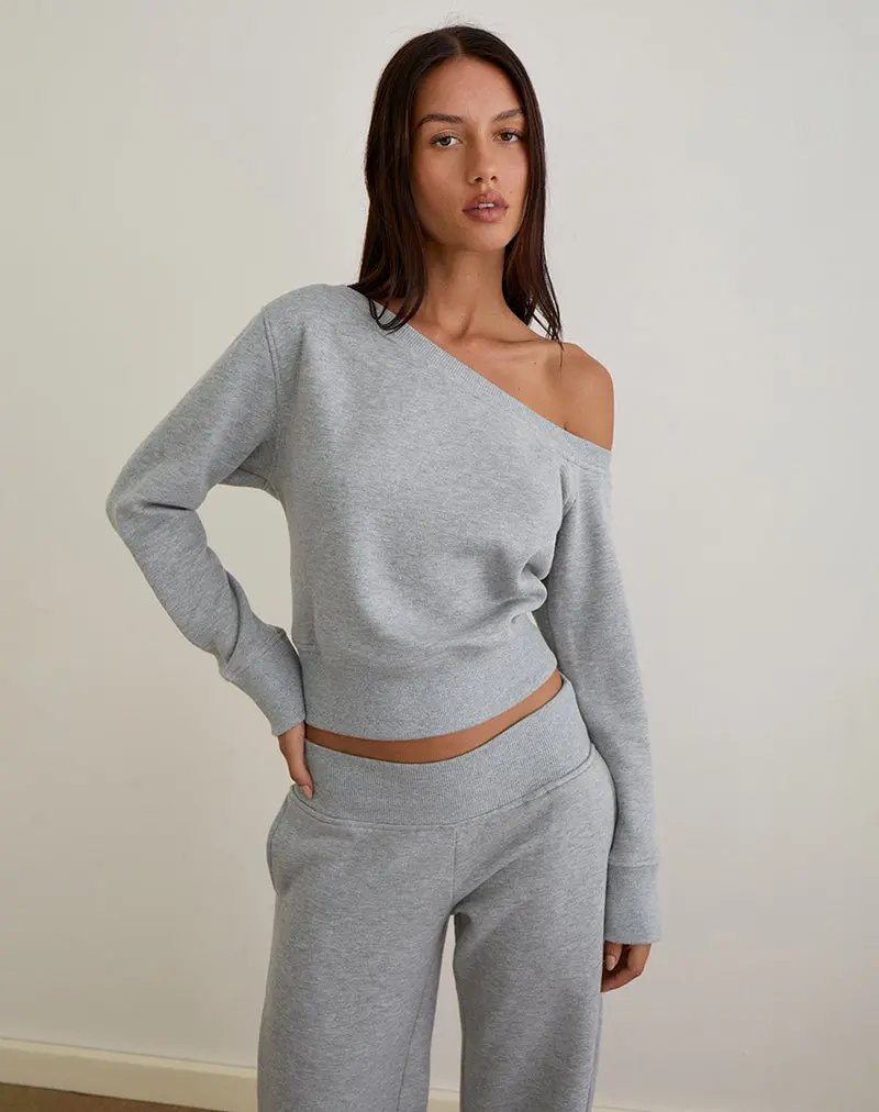 Doxia One Shoulder Sweatshirt In Grey Marl 1