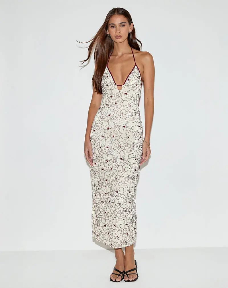 Druvish Midi Dress In Line Flower Cream 1