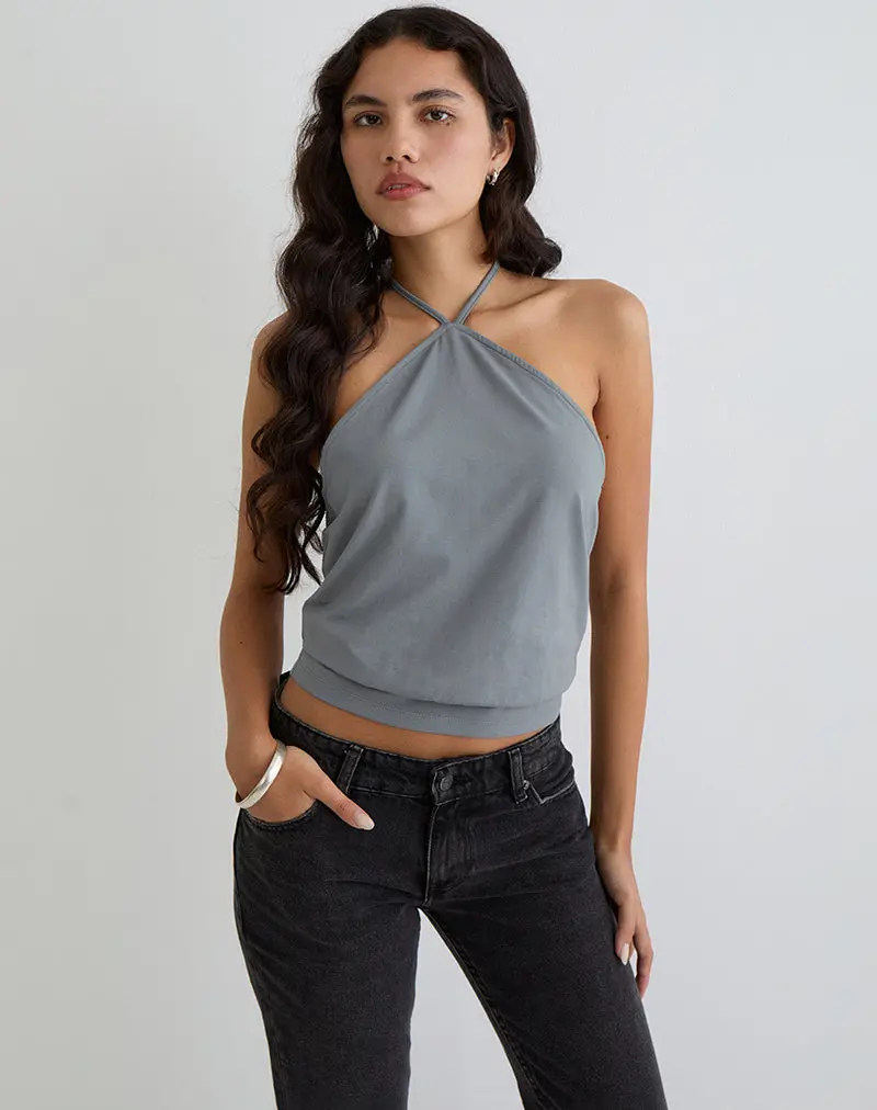 Dyilla Arrow Neck Top In Grey 1