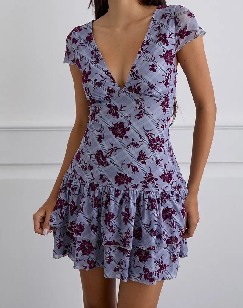 Elaya Dress In Lotus Flock Checked Lavender 1