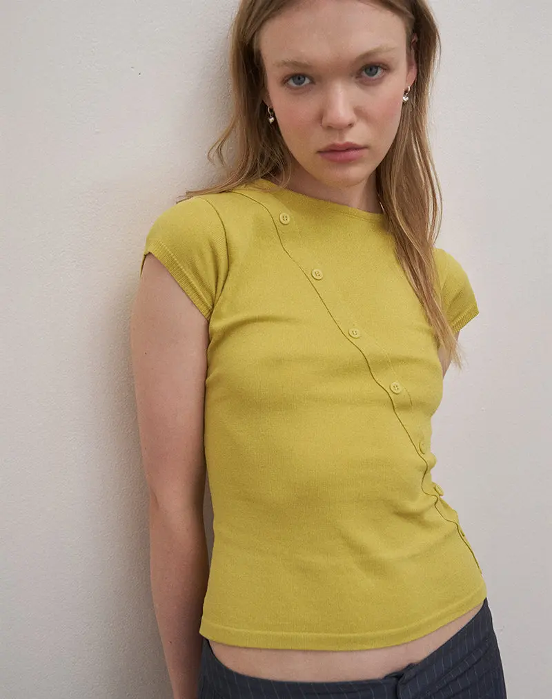 Elyra Asymmetric Top In Knit Golden Green 1