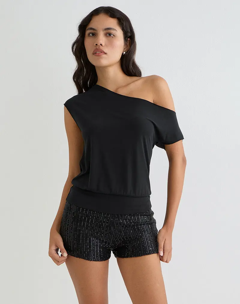 Elysian Asymmetric Top In Cupro Black 1