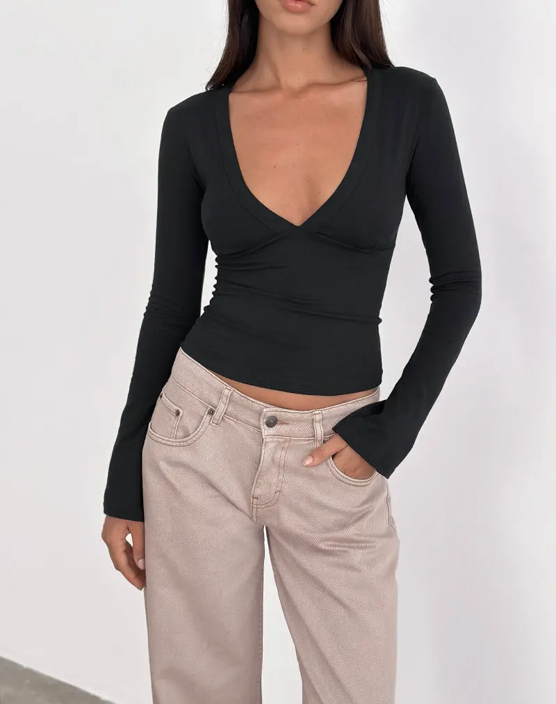 Emesy Long Sleeve Top In Black 1