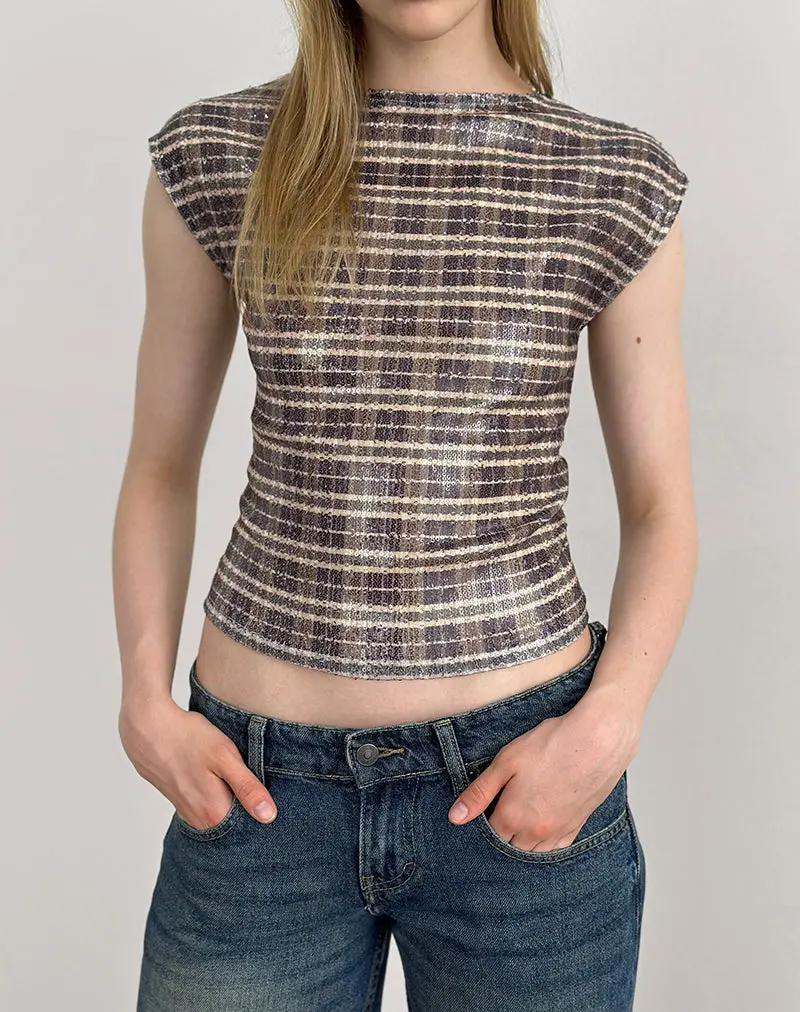 Erica Top In Sequin Vintage Check Brown 1