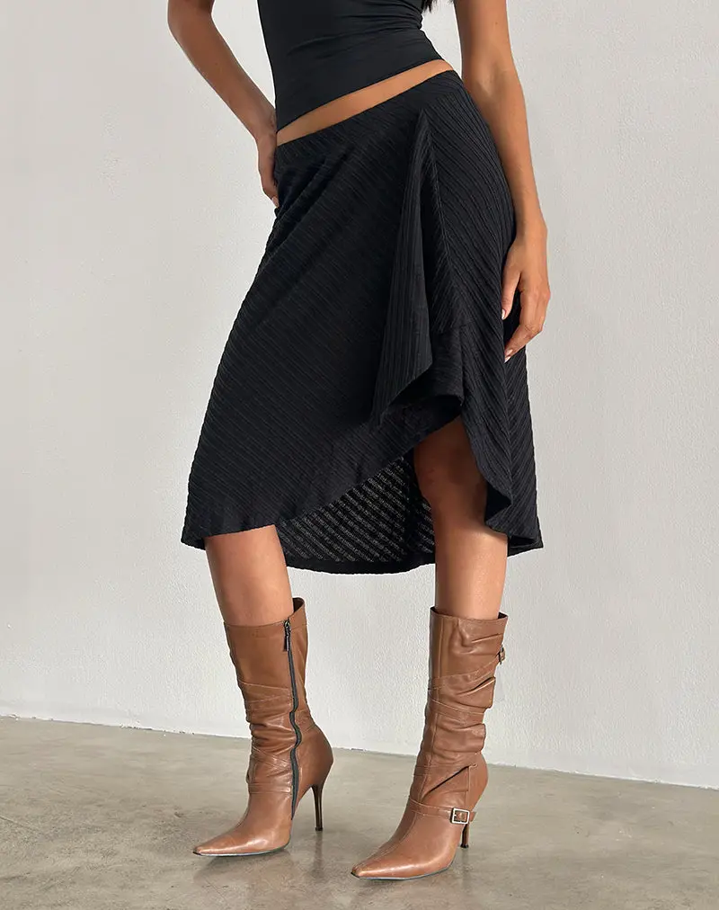 Esmeray Midi Skirt In Sheer Diagonal Knit Black 1