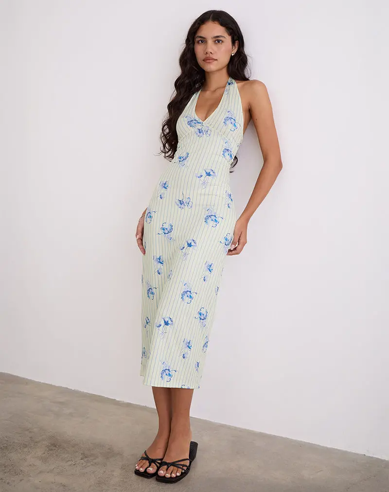 Fadwa Midi Dress In Floral Stripe Cream 1