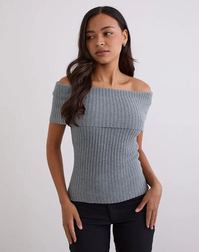 Fahari Foldover Top In Rib Knit Grey 1