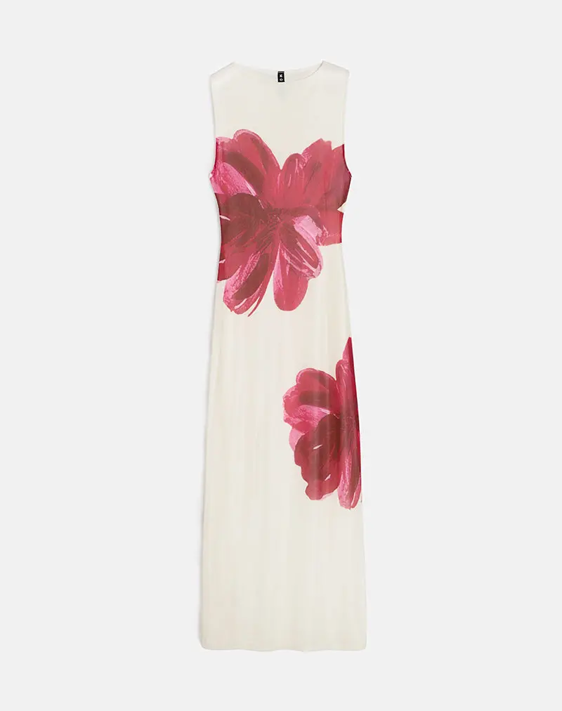 Fayola Printed Maxi Dress In Cream With Red Watercolour Flower 1