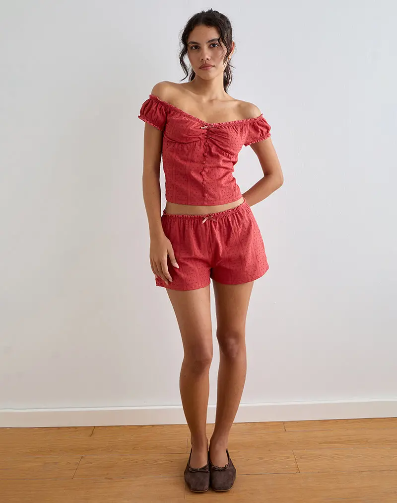 Sumi Shorts In Cotton Dobby Red 3