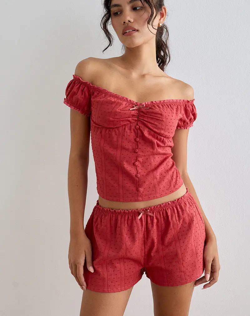 Sumi Shorts In Cotton Dobby Red 2