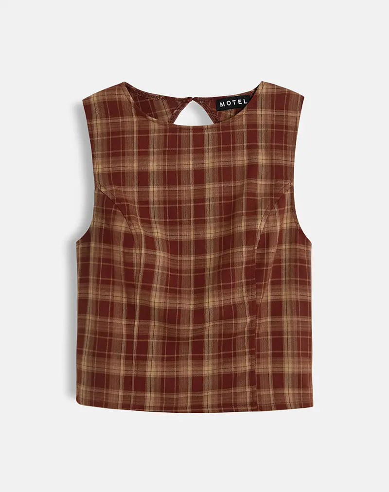 Felia Tie Back Top In Red Check 1