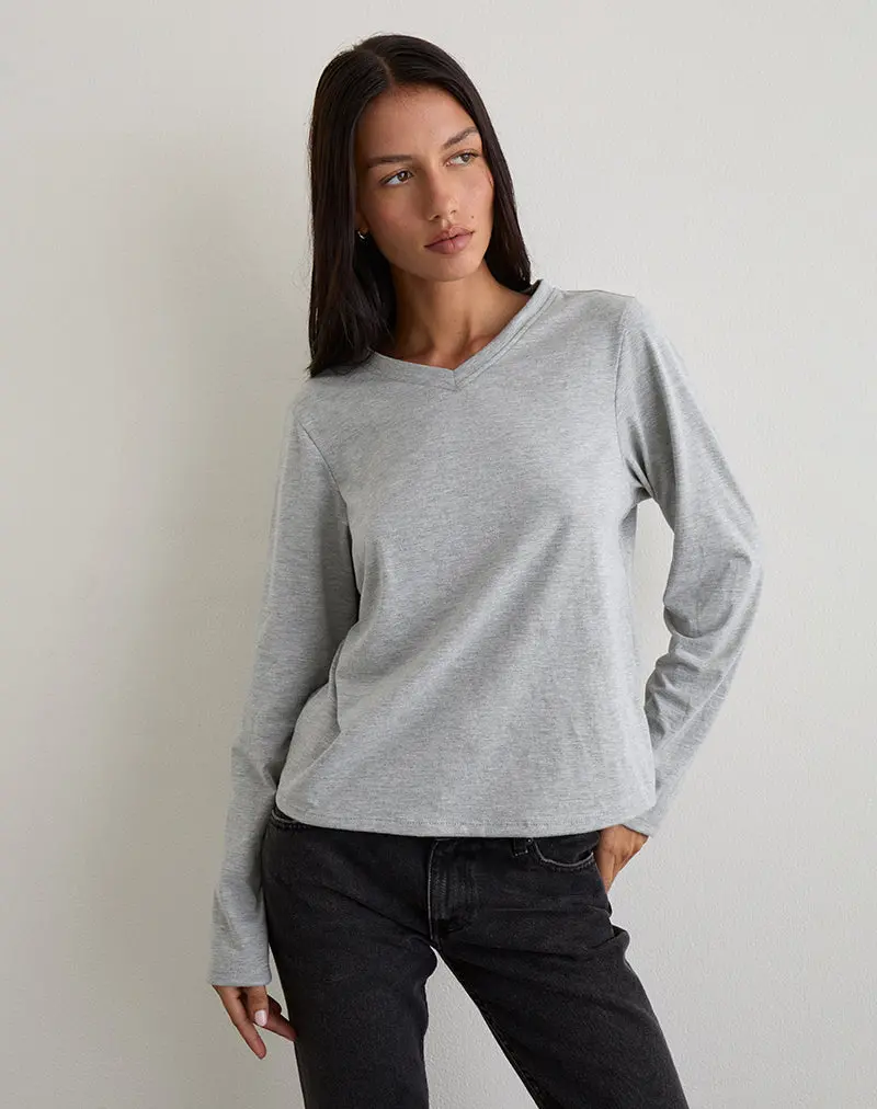 Feman Top In Jersey Grey Marl 1