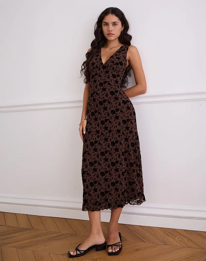 Gabriela Midi Dress In Garden Floral Brown 1