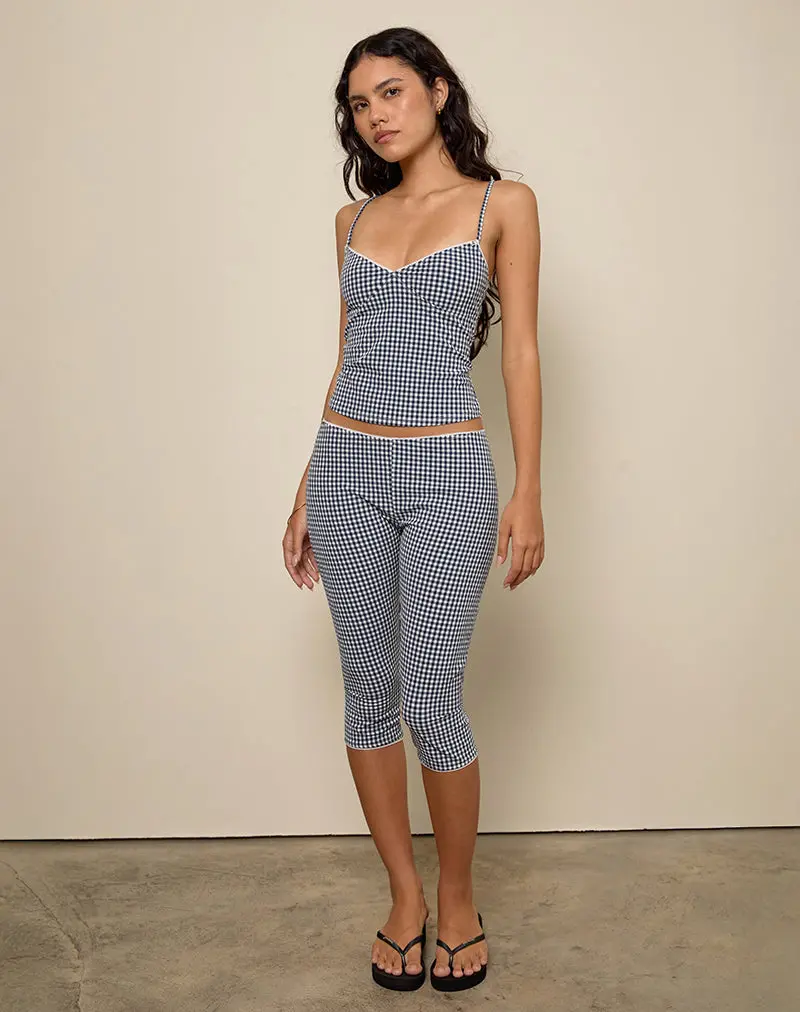 Tuka Capri Trousers In Seersucker Gingham Navy 1