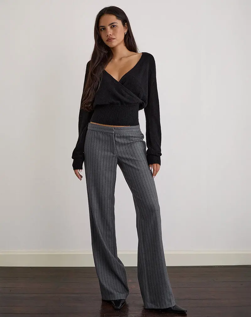 Ganta Slim Trouser In Pinstripe Charcoal 1
