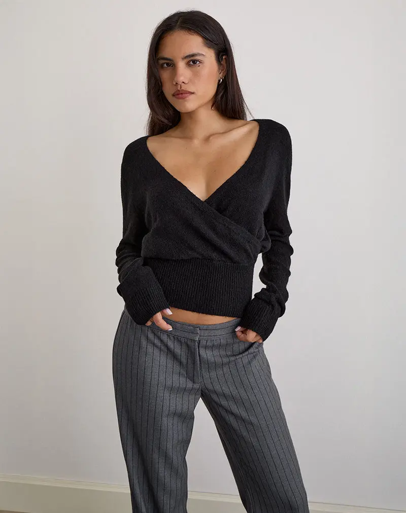 Nilza Wrap Top In Knit Black 1