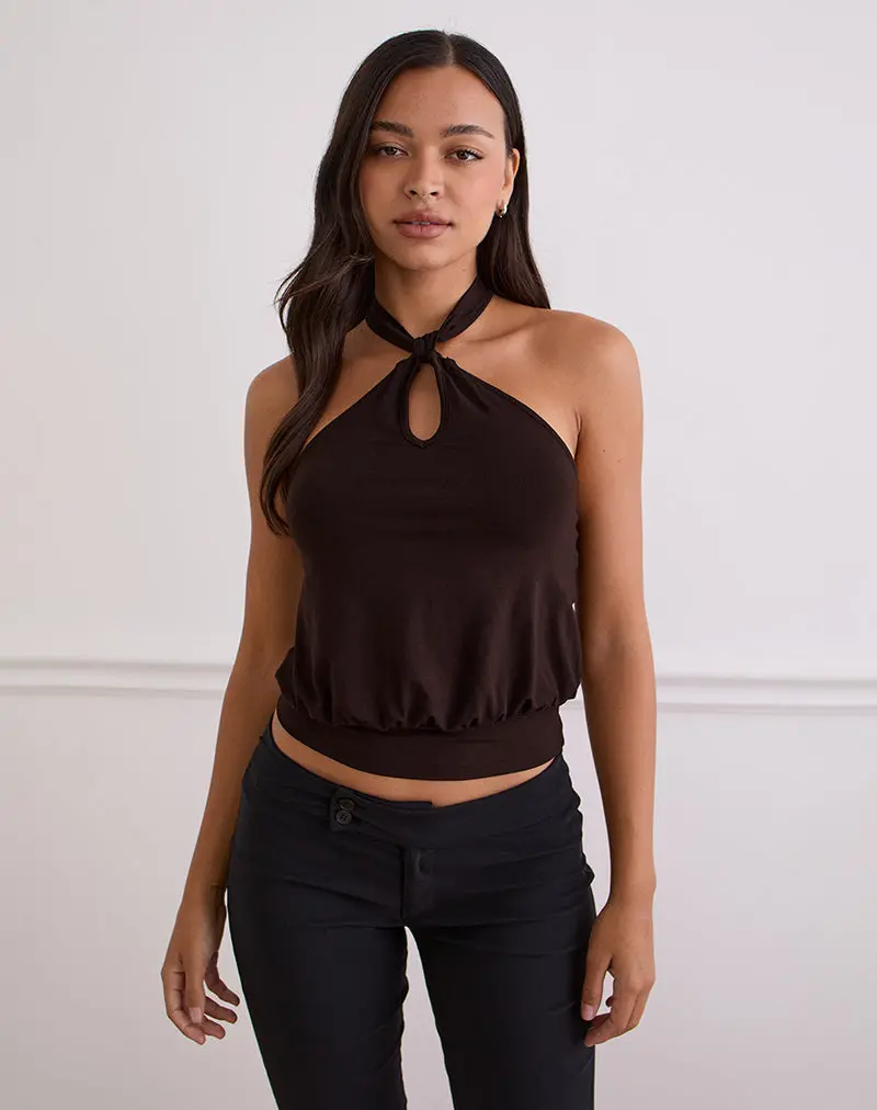 Giunea Knot Halter Top In Bitter Chocolate 1