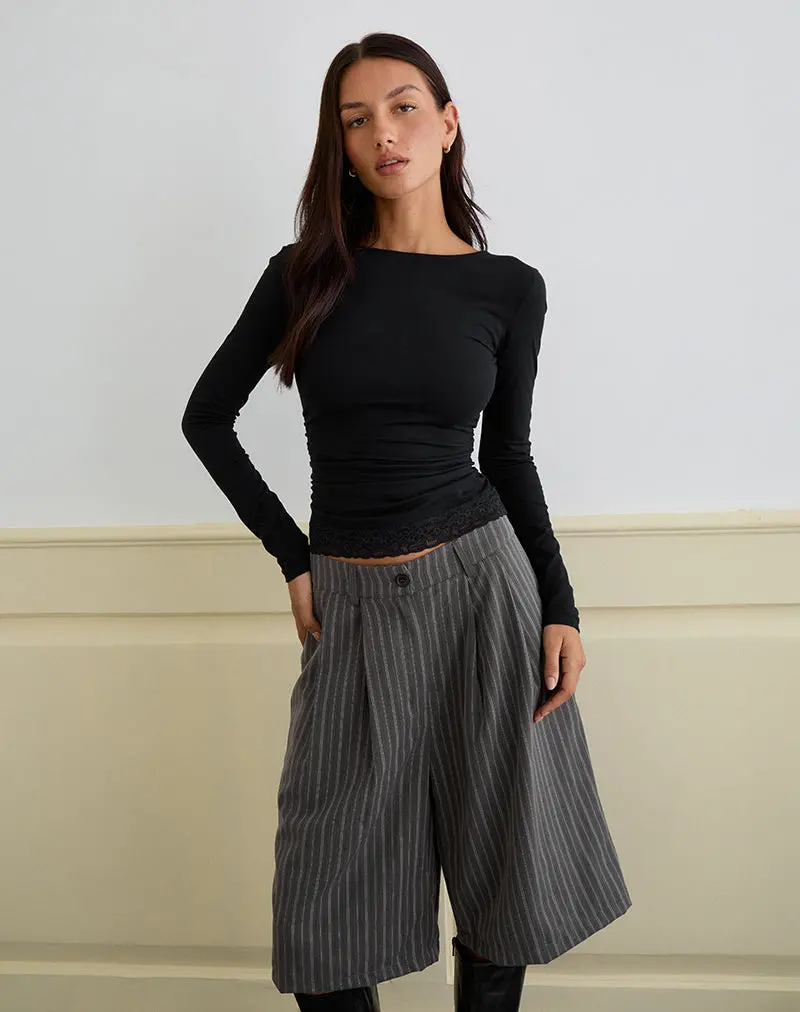 Gomira Long Sleeve Top In Black With Lace Trim 1