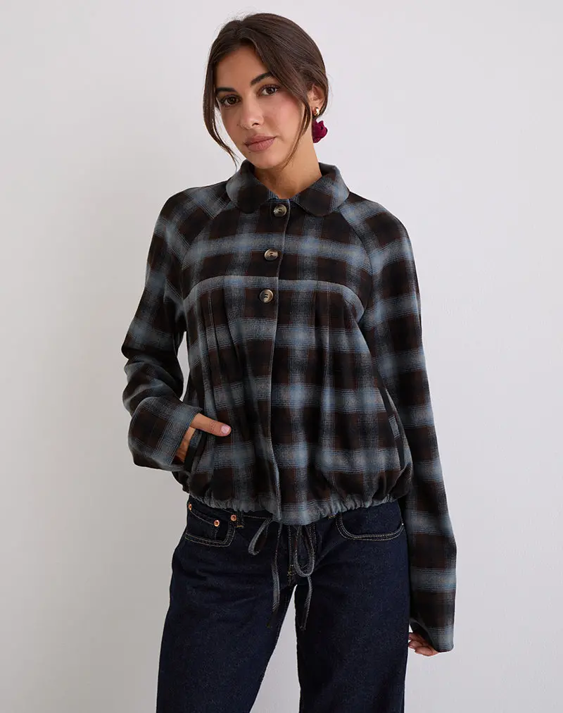 Harana Collar Jacket In Blue And Brown Check 1