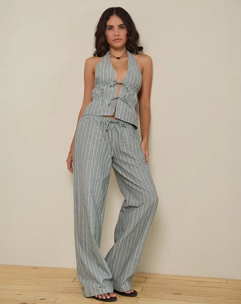 Wasic Wide Leg Trouser In Green And White Stripe 1