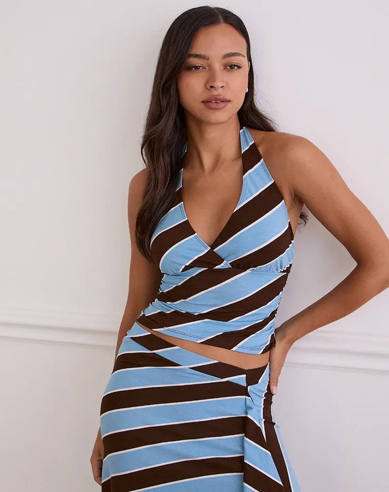 Haya Plunge Top In Retro Stripe Blue 1