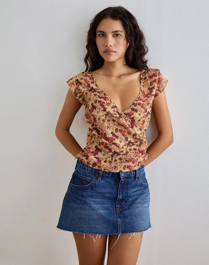 Heidi Wrap Top In Chiffon Rusty Flower 1