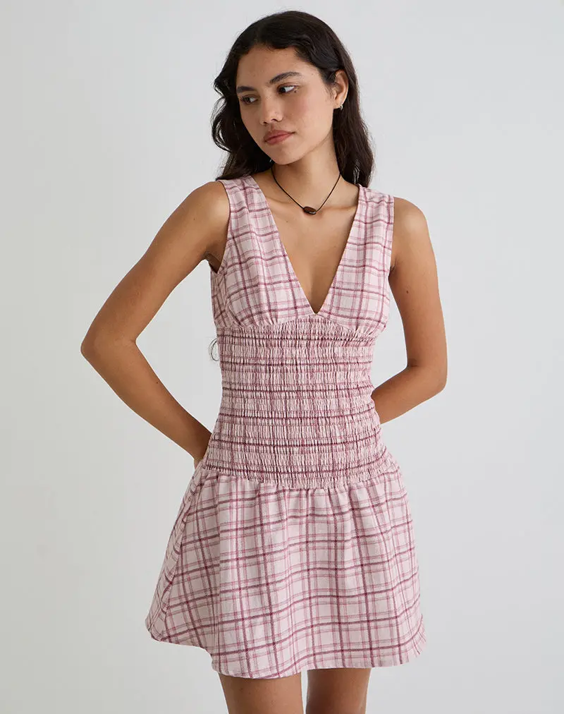 Hevoria Mini Dress In Basic Tartan Pink 1
