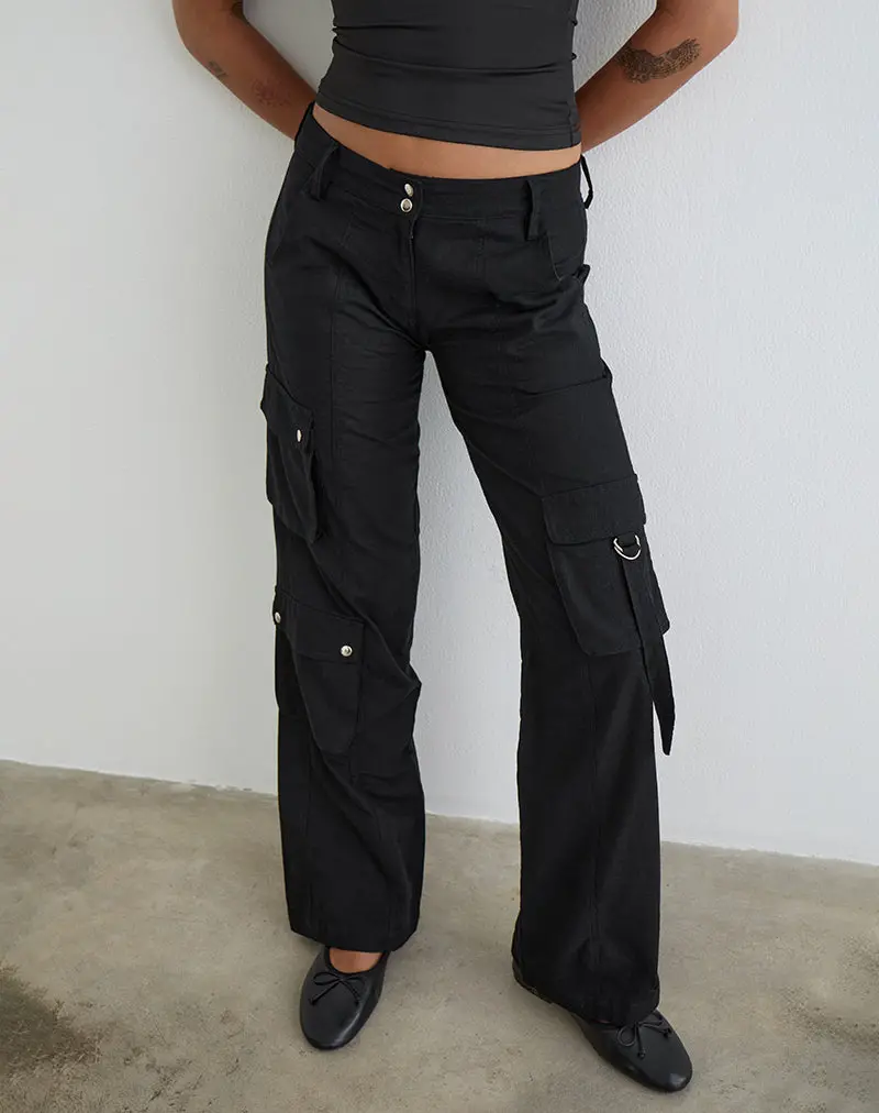 Hojo Linen Cargo Pants In Black 1