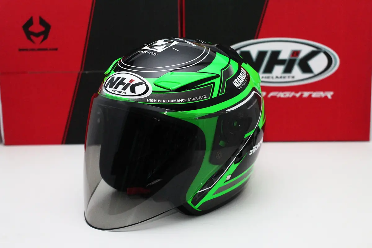 Nhk Helmet R1 V2.0 Touring (Green Flo/Silver Glossy) (D-Ring) 1