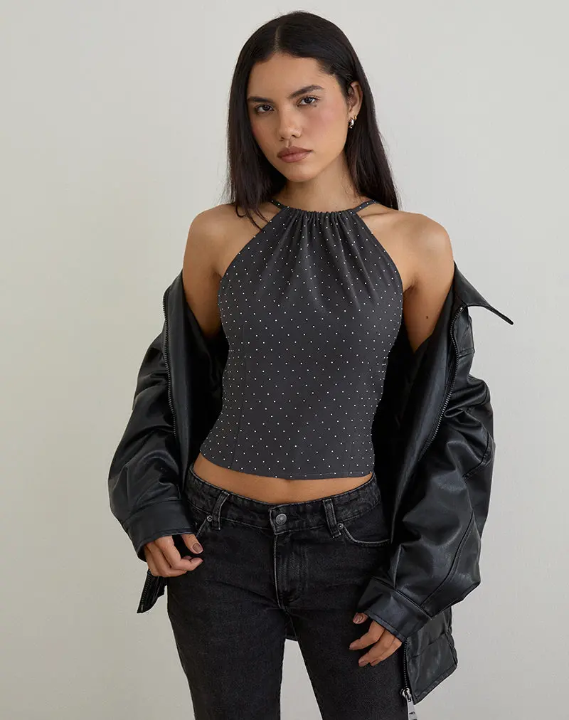 Isado Open Back Top In Diamante Grey 1