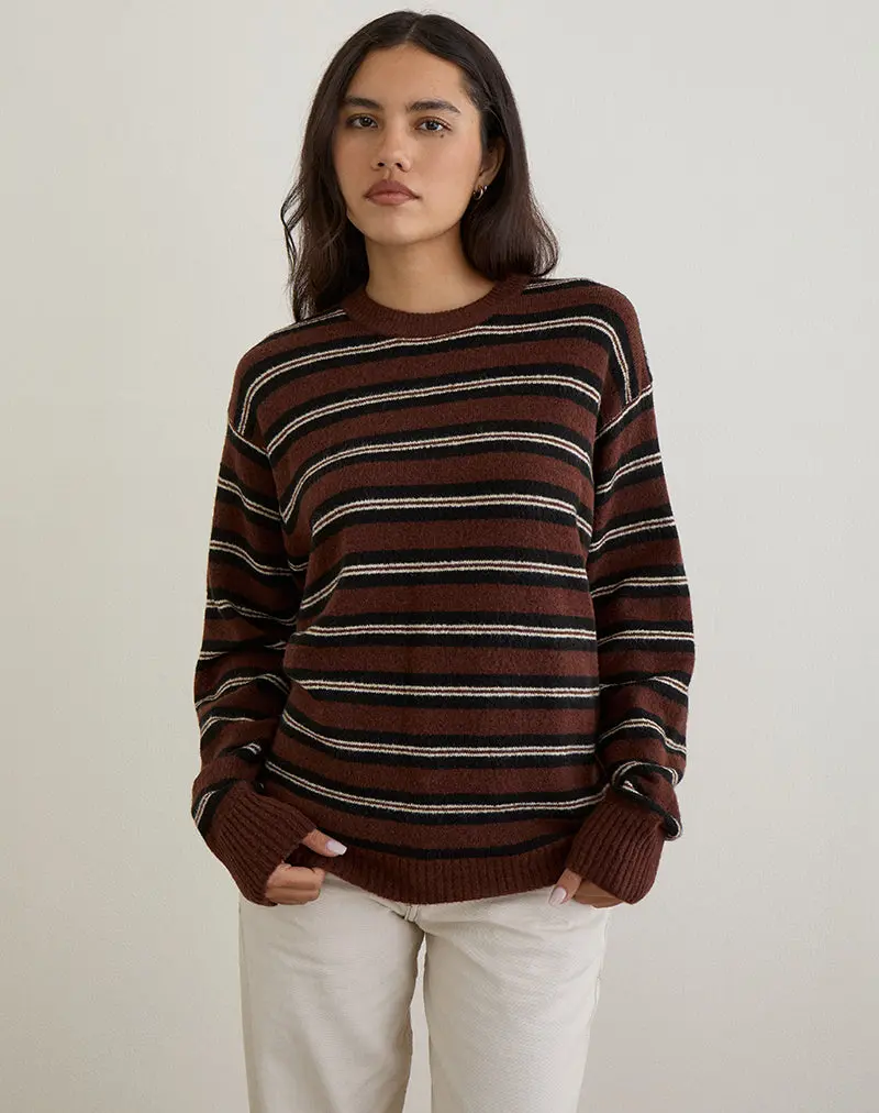Ishari Jumper In Stripe Brown Multi 1