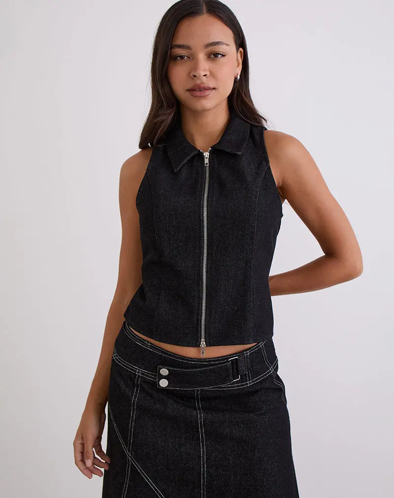 Janae Vest In Denim Black Wash 1