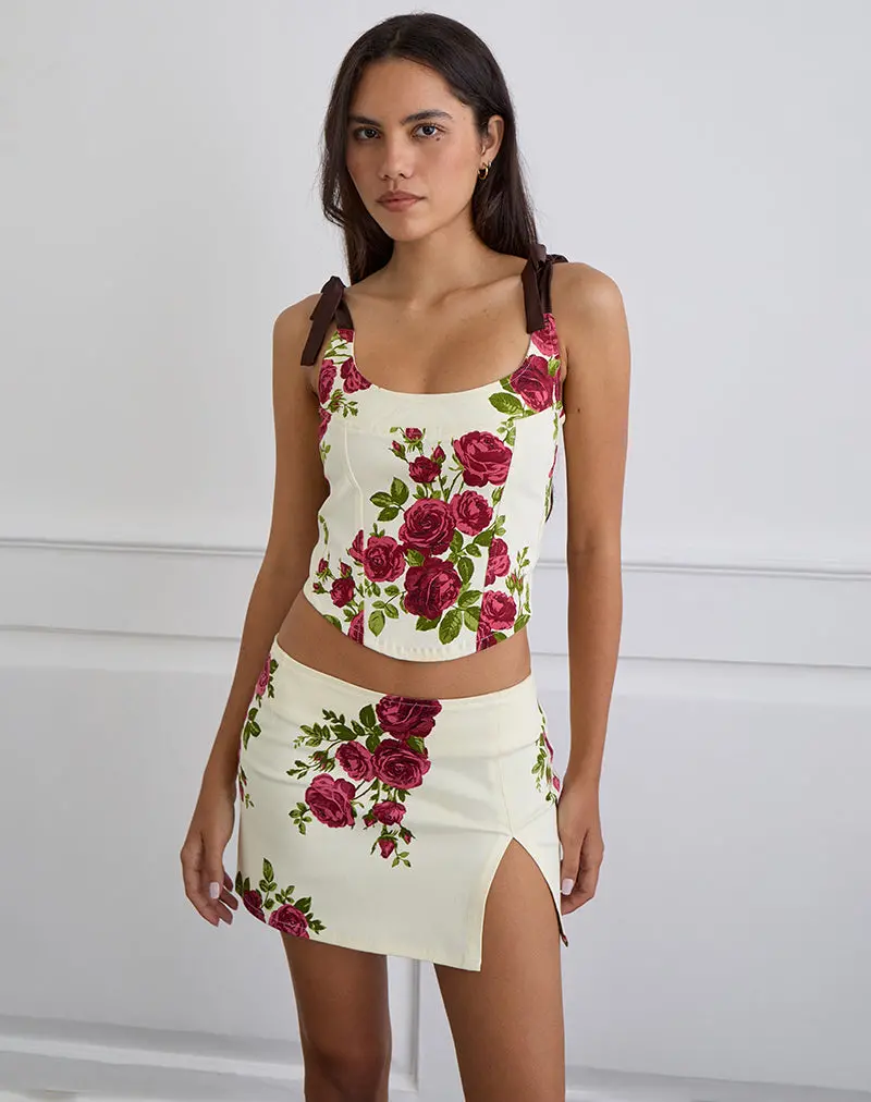 Jatmi Corset Top In Bouquet Roses Cream 1