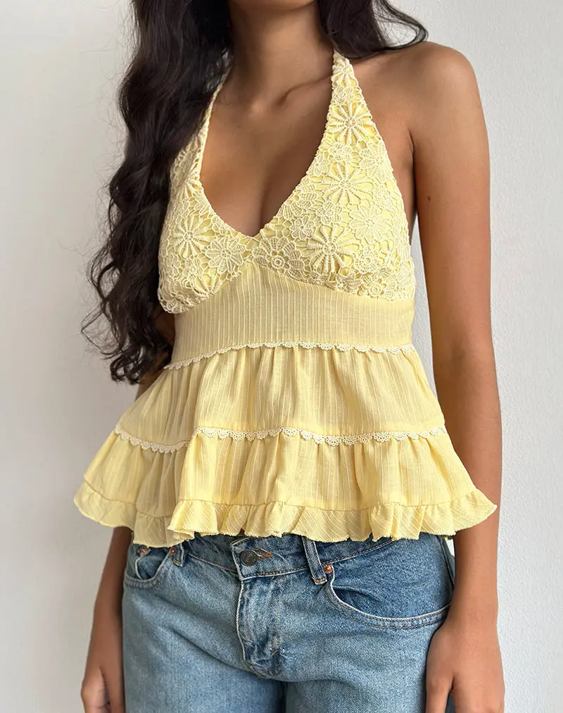 Juanita Frill Halterneck Top In Yellow 1