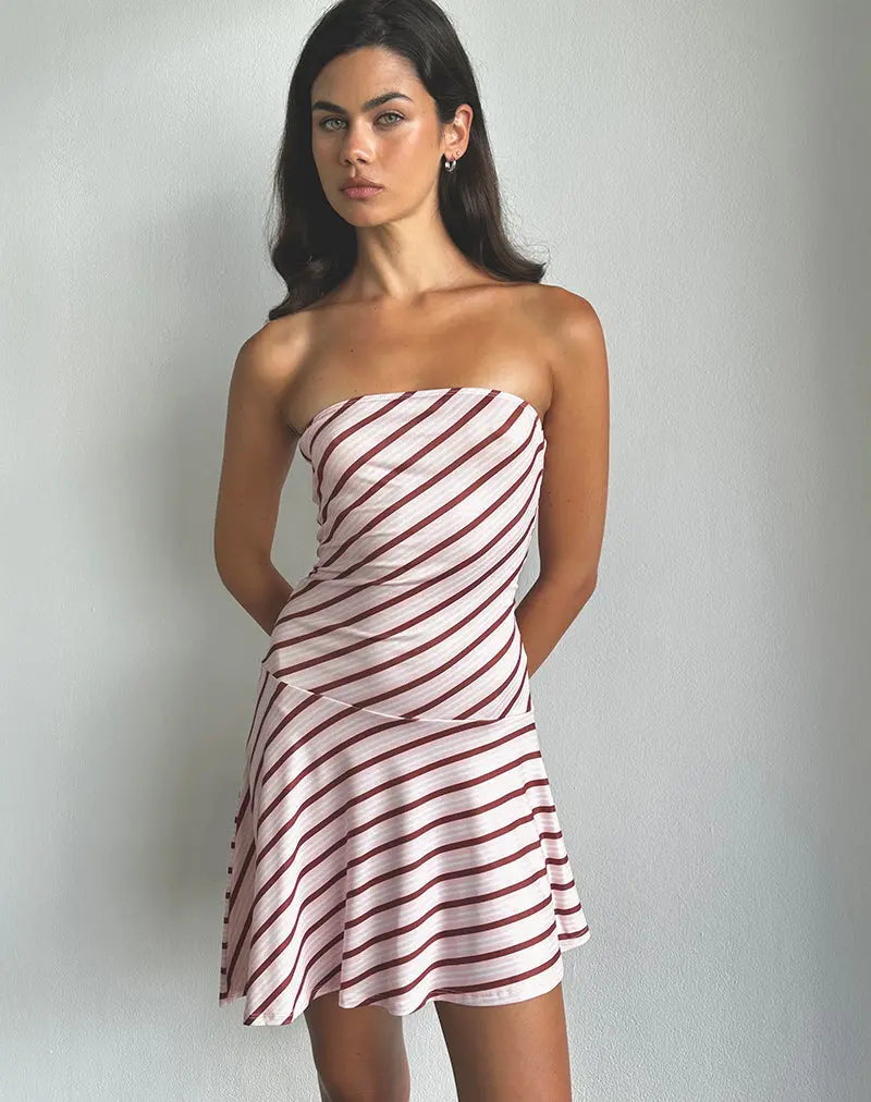 Kagari Mini Dress In Diagonal Stripe Pink 1