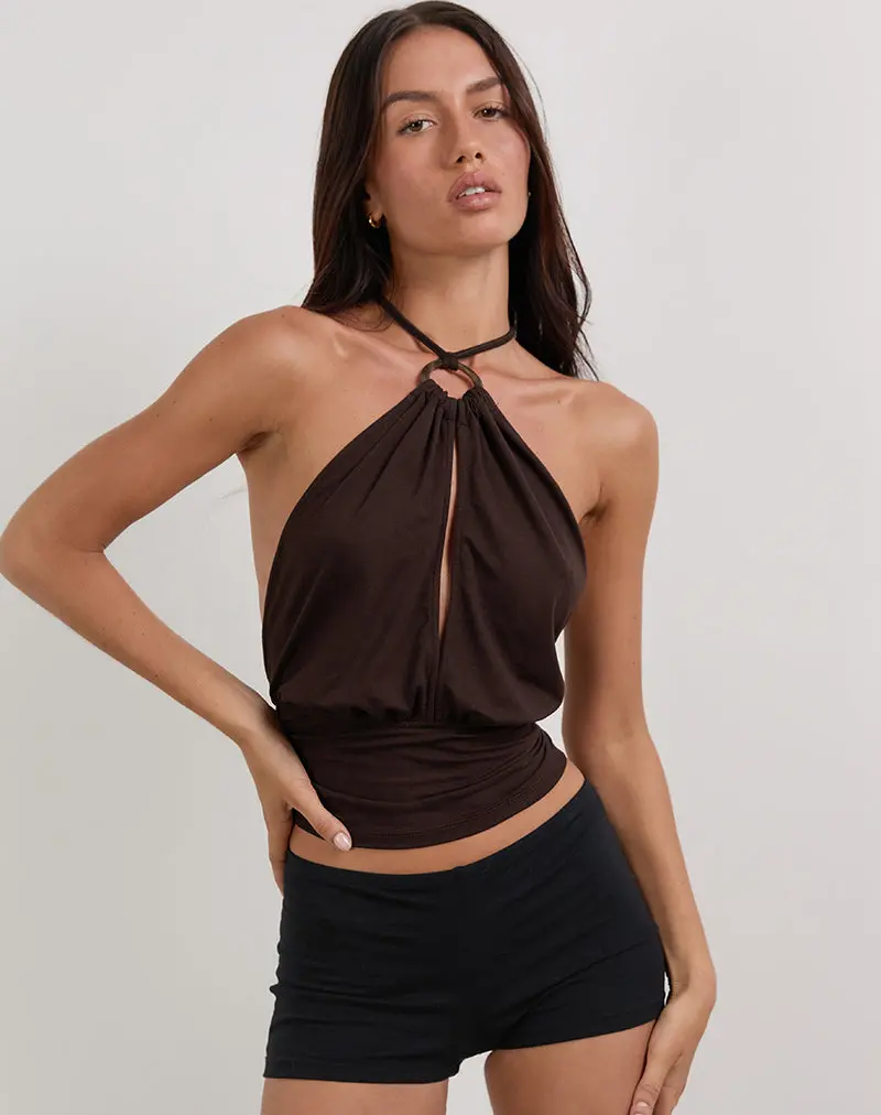 Karise Plunge Top In Rayon Bitter Chocolate 1
