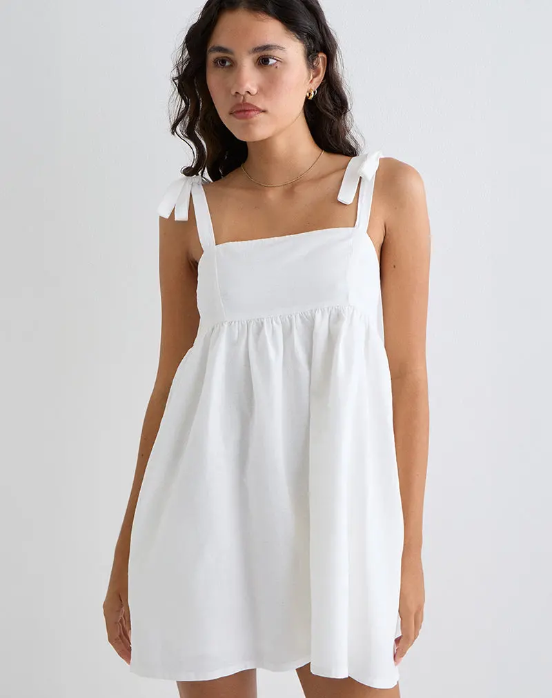 Kayla Square Neck Mini Dress In Linen Ivory 1
