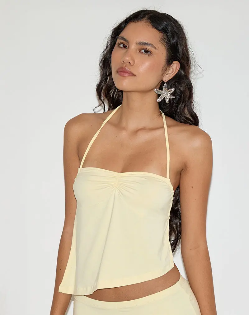 Kins Asymmetric Halterneck Top In Rayon Lemon 1
