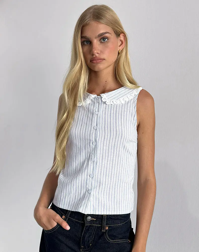 Kitami Shirt In Linen White Blue Stripe 1