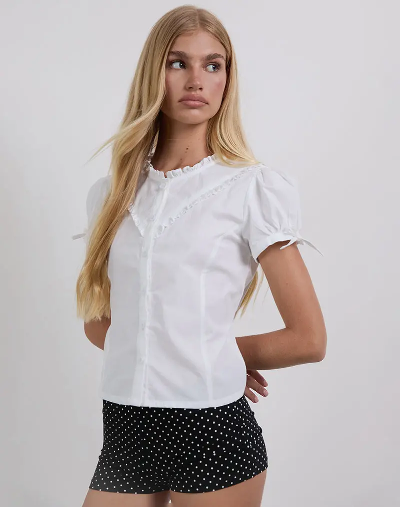 Legra Frill Neck Shirt In Poplin White 1